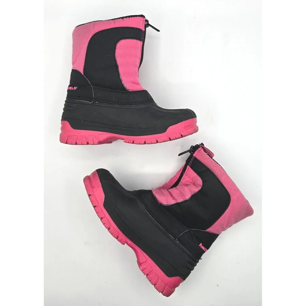 Arctic Shield Kids Pink Black Winter Snow Boots 12 Front Zip Waterproof Shell
